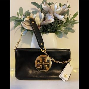 Burch Reva Glazed Leather Clutch Bag, Black NWT